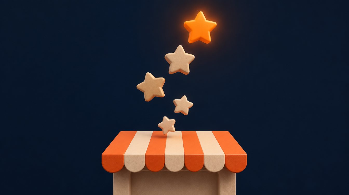 Stars rising from a storefront