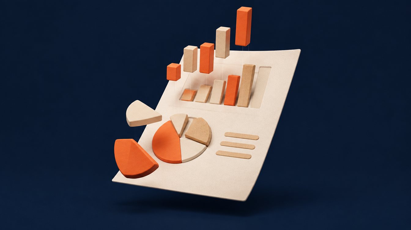 A report assembling itself from charts