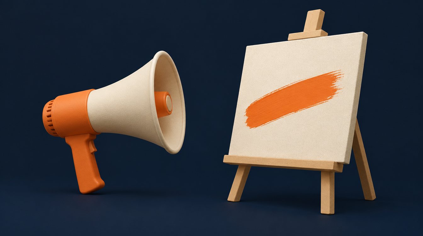 A megaphone pointed at a blank canvas