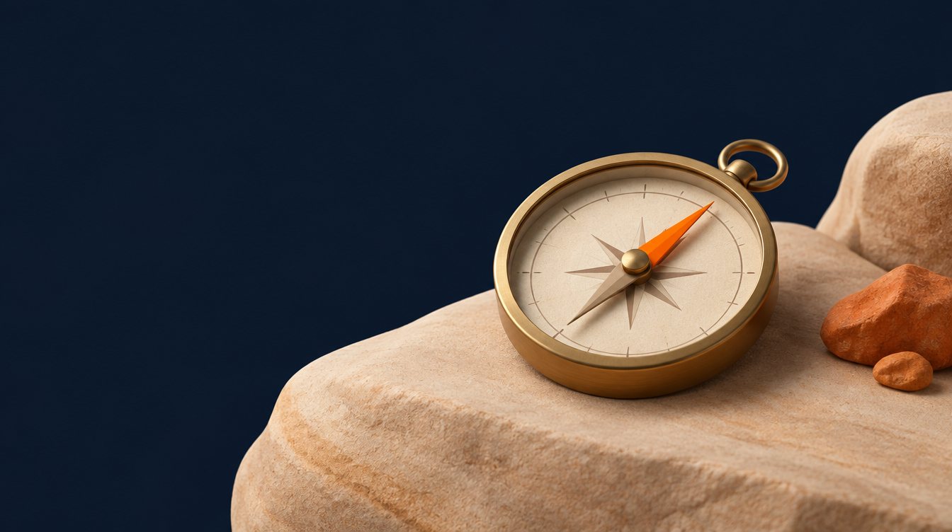 A compass on sandstone