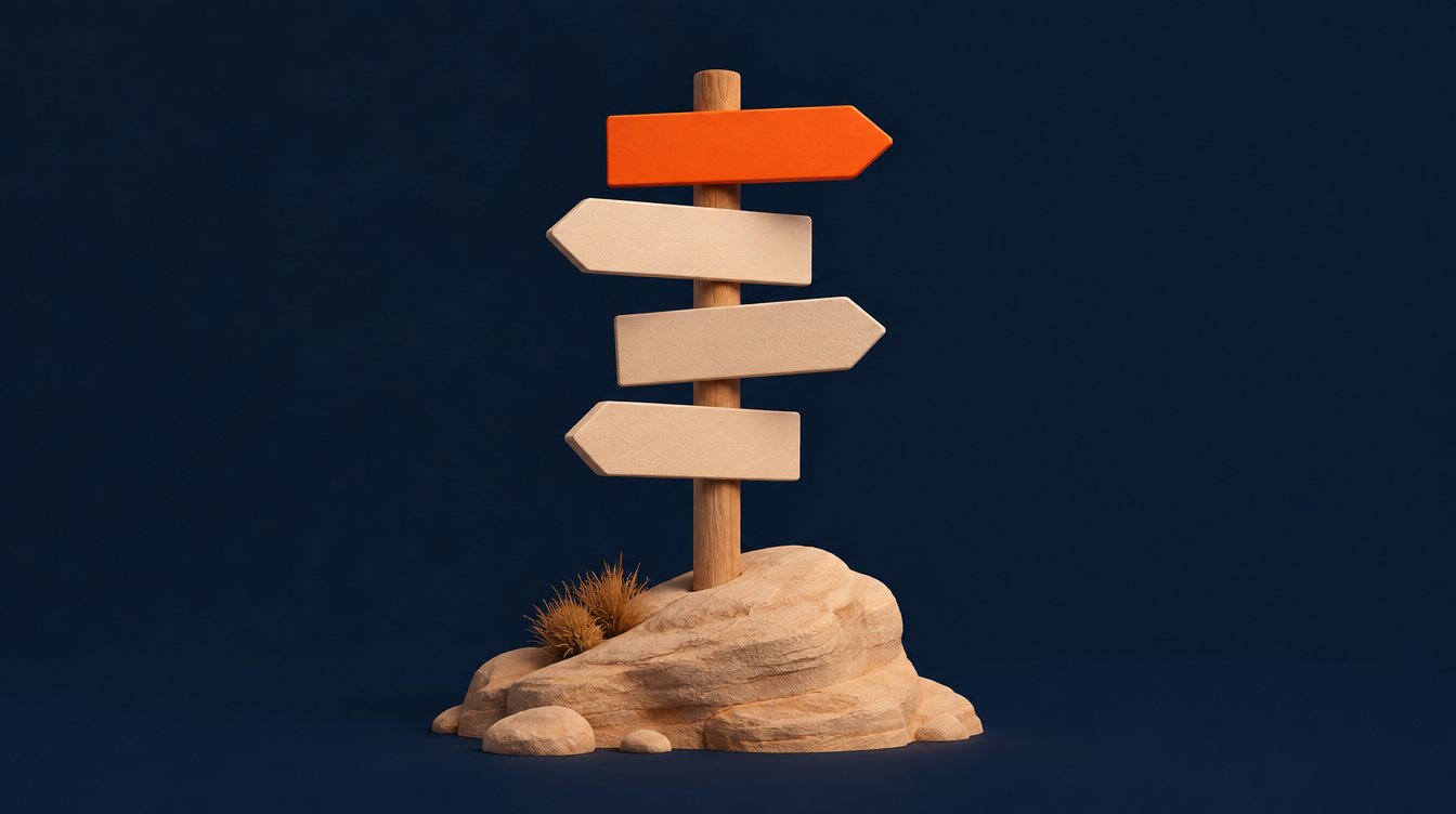 A signpost with one orange arrow