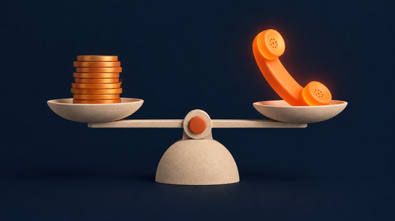 A scale weighing coins against a phone