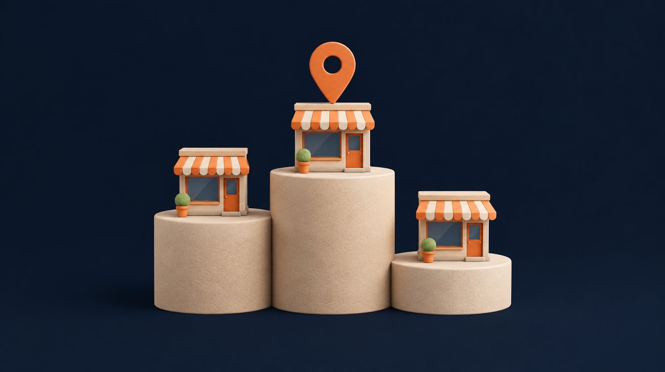 Three storefronts on a podium